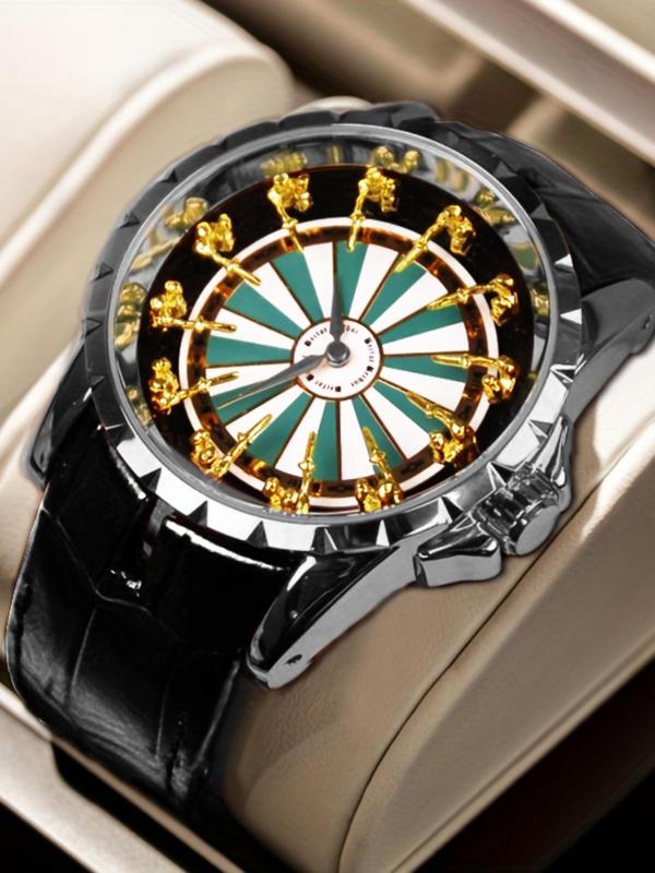 Men's Vintage Dartboard Design Round Dial Quartz Watch, Fashion Watch for Party, Daily Decor, Trendy All-match & Exquisite Watch for Birthday Gift with Box