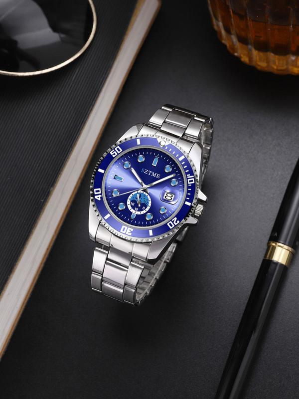 Men's Business Fashion Round Dial Analog Quartz Watch, Fashion Watch with Calendar for Party, Daily Clothing Decor, Trendy All-match & Exquisite Watch for Birthday Gift with Box