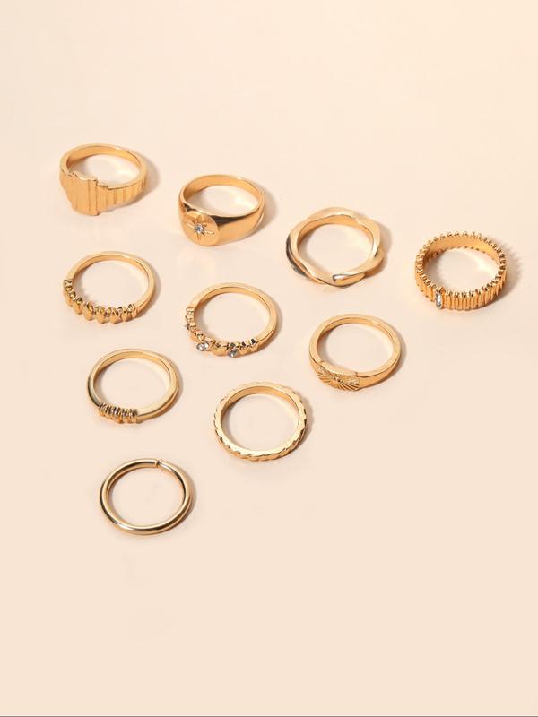 Fashion Eye Design Rhinestone Decorated Ring Stack, 10pcs set Casual and Versatile Rings Jewelry for Women, Simple All-match Fashion Cute Accessories for Party, Club