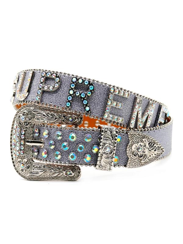 Rhinestone Letter Decorated Belt, Punk Style Y2k Accessories for Men & Women, Fashionable Jeans Belt for Daily Decoration