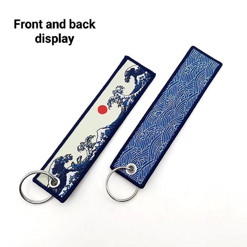 Embroidery Wave Pattern Car Keychain, Portable Decorative Keychain for Car Key, Car Interior Decoration Accessories for Men & Women