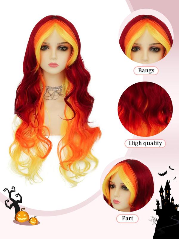 30 Inch Fashionable Ombre Color Long Wavy Wigs for Women, Gorgeous Fluffy Rooted Color Wigs without Bangs, Synthetic Heat Resistant Fiber Wigs for Women