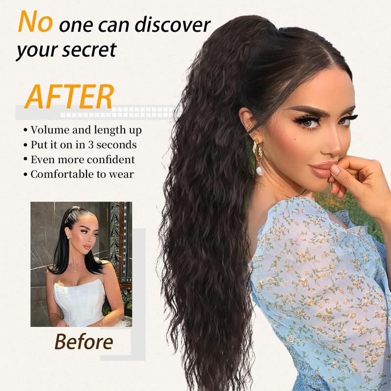 [Black Friday] 30 Inch Claw Long Wavy Ponytail Extension Black Brown Curly Pony Tail Clip in Hair Extensions for Women Fluffy Natural Looking Synthetic Hairpiece for Daily Use