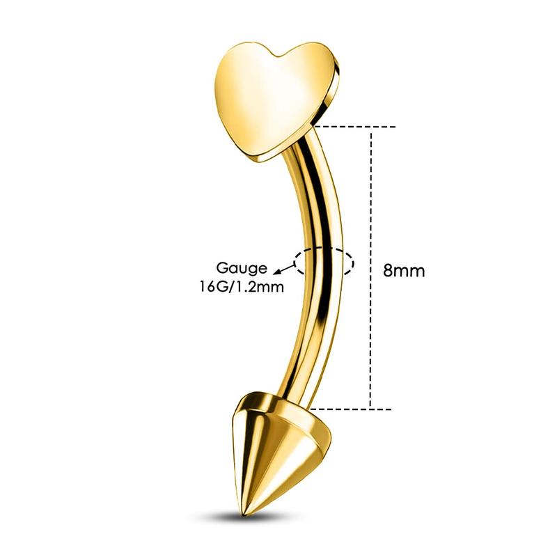 Oufer 16G Titanium Flat Heart & Spike Eyebrow Rook Ring Vertical Labret