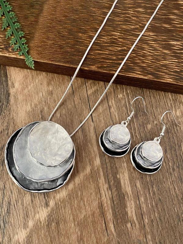 Boho Style Round Pendant Necklace & Dangle Earrings, Fashion Jewelry for Party, Daily Clothing Decor, Trendy All-match & Exquisite Jewelry for Birthday Gift