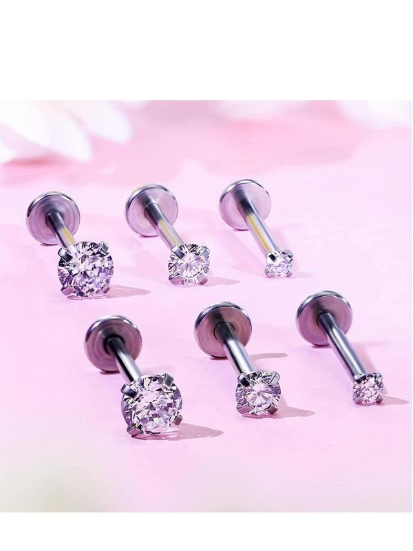 3 pairs Stainless Steel Screw Lip Rings, Forward Tragus Earrings for Women Men, Zircon Inlay Piercing Body Jewelry, Stainless Steel Jewelry