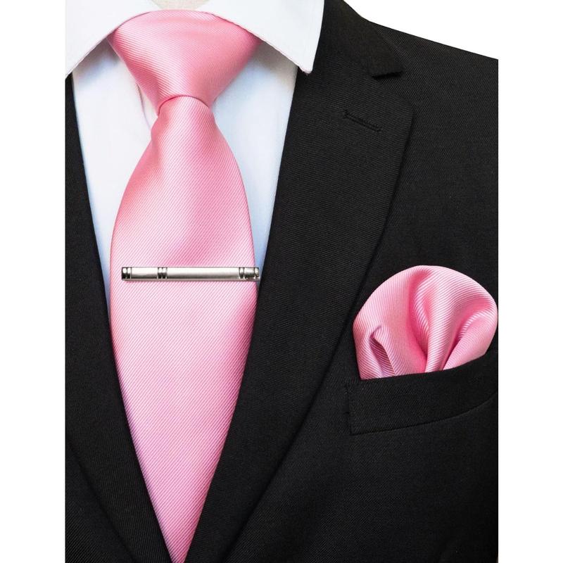 Solid Color Formal Necktie and Pocket Square Tie Clip Sets for Men