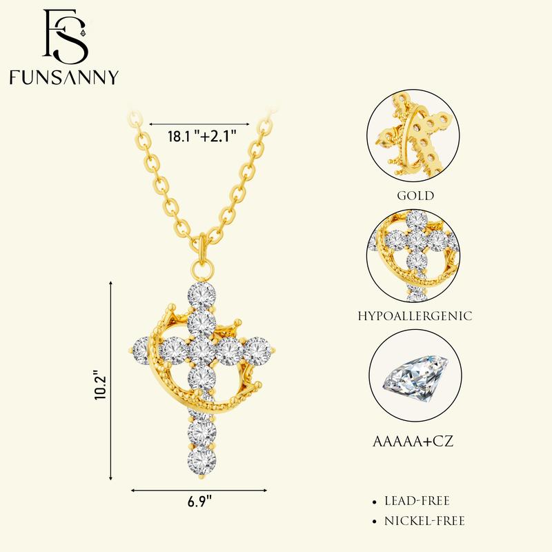 FOXGIRL Gold Cross Necklace For Women Crown Necklace Retro Cross Faith Pendant Necklaces Hristian Gifts For Women Birthday Gift Catholic Jesus