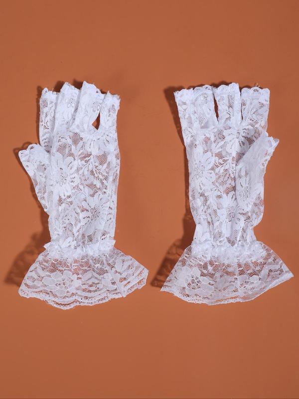 Minimalist Temperament Solid Color Floral Lace Half Finger Bridal Gloves, 1 Pair Elegant Lace Gloves for Wedding Bridal Party Formal Occasions, Wedding Accessories