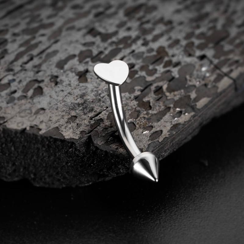 Oufer 16G Titanium Flat Heart & Spike Eyebrow Rook Ring Vertical Labret