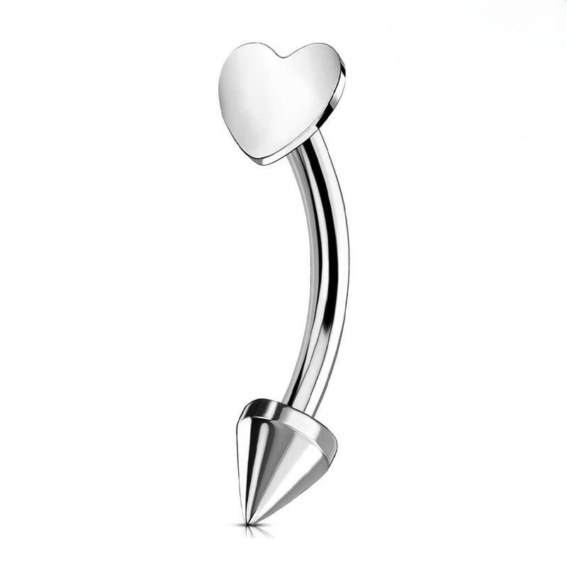 Oufer 16G Titanium Flat Heart & Spike Eyebrow Rook Ring Vertical Labret