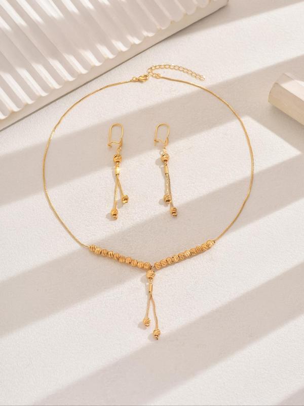 Women's Elegant Textured Beaded Design Jewelry Set, Exquisite Trendy Pendant Necklace & Dangle Earrings, Chic Jewelry Set for Party & Daily Clothing Decor