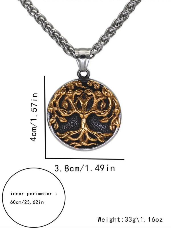 Vintage Tree of Life Pendant Necklace for Men & Women, Punk Casual All-match Jewelry for Teens Gift, Classic Fashion Accessories for Daily Wear