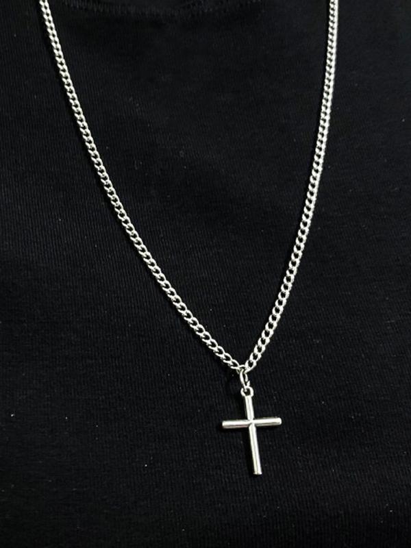 Simple Plain Cross Pendant Necklace for Men & Women, Stainless Steel Chains for Men, Grunge Jewelry for Party, Club, Mexican Necklaces