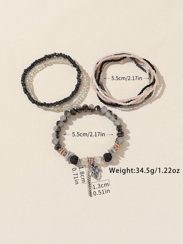 Boho Style Beaded Bracelet for Women, 9pcs Charm Bracelets & Matching Bracelets, Elegant All-match Jewelry for Girls Gift, Female Classic Fashion Accessories As Friendship Bracelet for Daily Wear