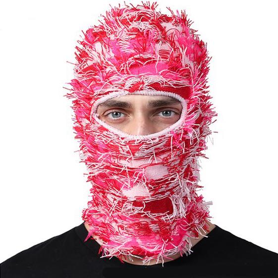 Knitted Face Mask Funny Wool Head Cover Baraklafar Hat Halloween Warmth Head Cover Solid Color Distressed Balaclava Mask, Full Face Cover Windproof Thermal Ski Mask, Outdoor Knit Headgear