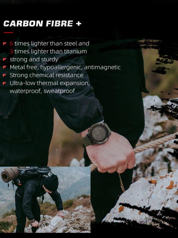 Men's Carbon Fiber Compass Watch, Fashionable Digital Watch with Nylon Watch Strap, 50M Waterproof Sports Watch for Men