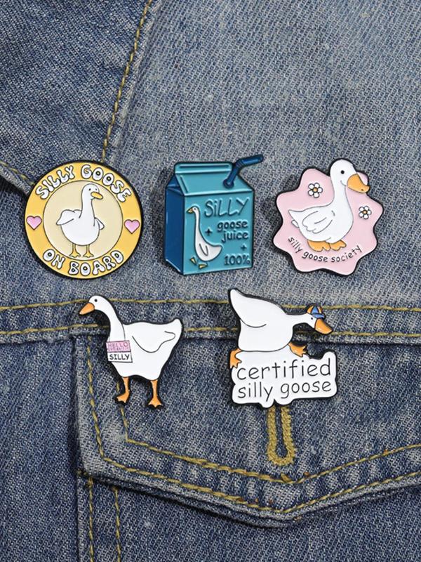 Cute Cartoon Goose & Letter & Drink Bottle Design Brooch, Animal Themed Clothes Brooch, Fashion Accessories for Women & Men