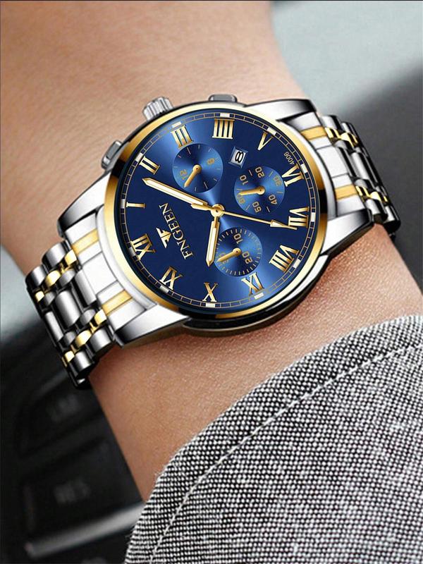 Men's Business Fashion Round Dial Analog Quartz Watch, Fashion Luminous Calendar Watch for Party, Daily Clothing Decor, Trendy All-match & Exquisite Watch for Birthday Gift with Box