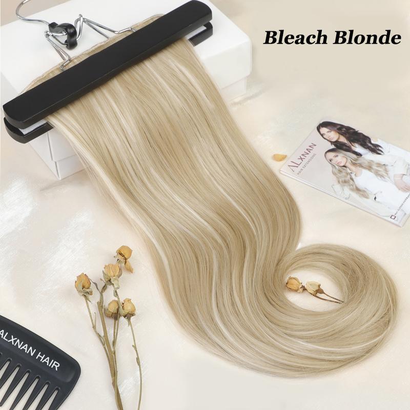 ALXNAN Clip in Hair Extensions, Synthetic Bleach Blonde Hair Extensions Black Long Stright Layered Hair Extensions for Women