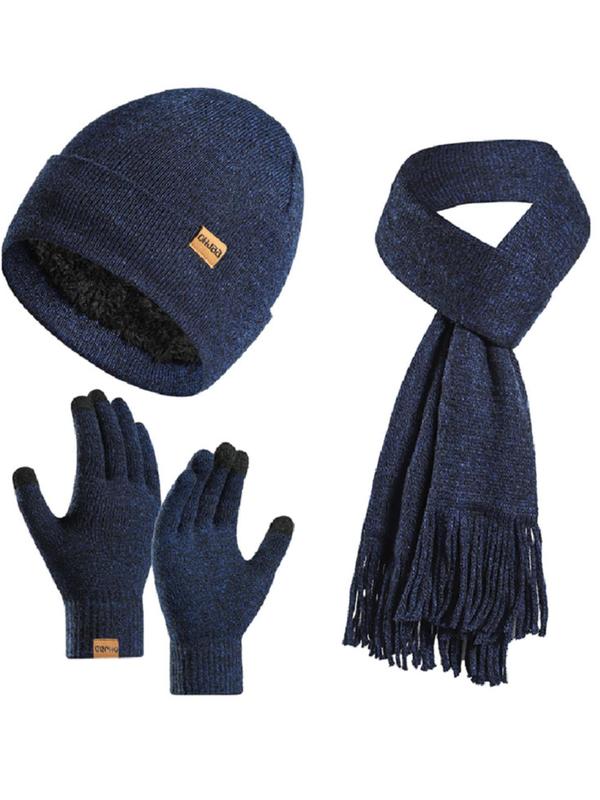 Solid Color Beanie Hat & Scarf & Gloves Set, Women's Elegant Tassel Decor Scarf & Warm Hat & Gloves Set, Fashion Accessories for Fall & Winter