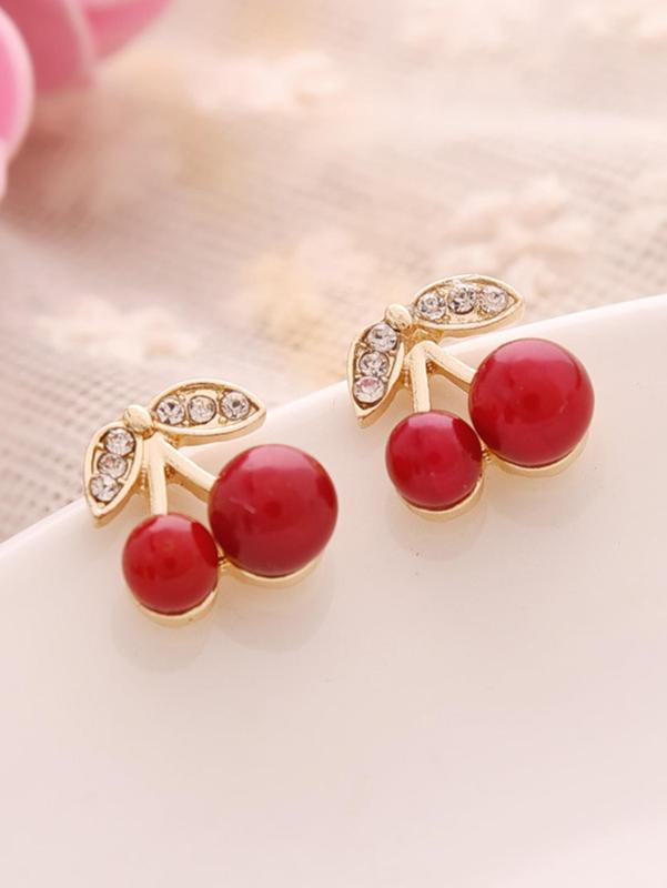 1 Pair Rhinestone Cherry Stud Earrings