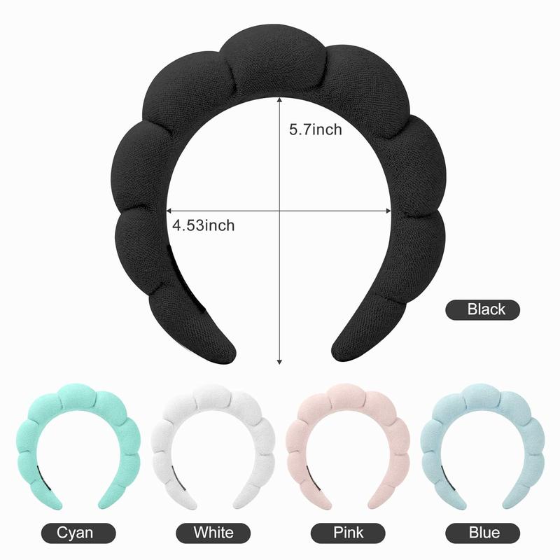 Sponge Spa Headband for Women, Spa Terry Towel Cloth Fabric Head Band with 2 count Wrist Washband, Soft & Absorbent Material Hair Accessories for Face Washing Shower Skincare Makeup Removal(Black)