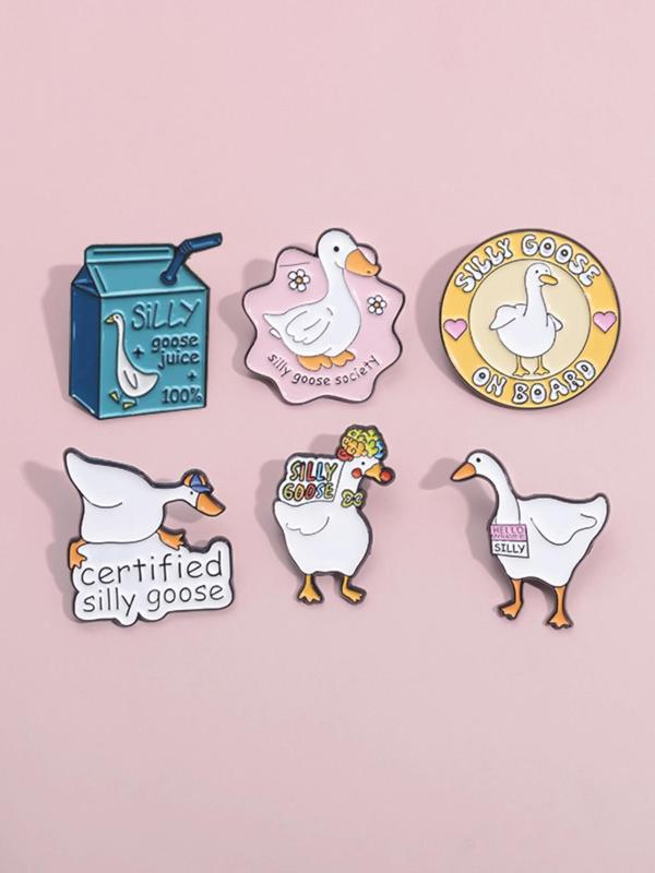 Cute Cartoon Goose & Letter & Drink Bottle Design Brooch, Animal Themed Clothes Brooch, Fashion Accessories for Women & Men