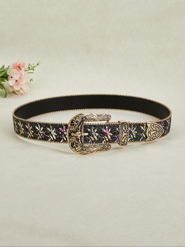 Women's Fashion Floral Pattern Western Belt, Vintage Cowgirl Style Pu Buckle Belt, Casual Trendy Accessories for Daily Wear