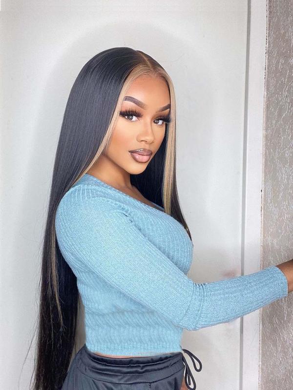 30 Inch Black Long Straight HD Glueless Lace Front Wigs for Women, Gorgeous Fluffy Pre Plucked Wigs without Bangs, Synthetic Wigs with Bady Hair Bangs for Party, Daily Everyday Use & Back To School