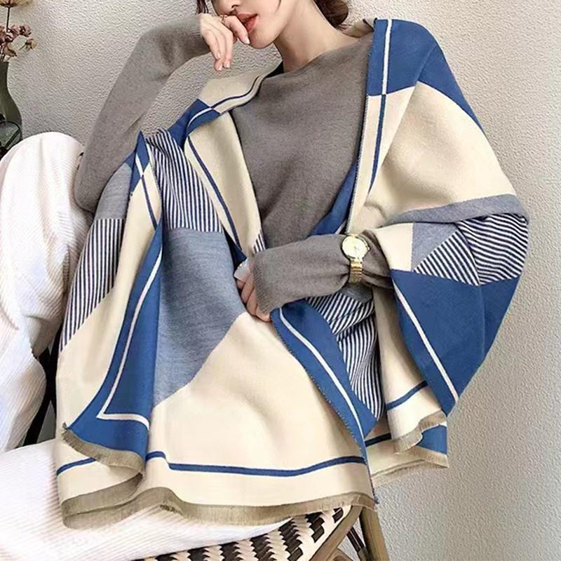 Autumn and Winter Cloak Wool Air Conditioning Large Shawl Thickened Cashmere Warm Student Extended Plaid Double-sided Scarf