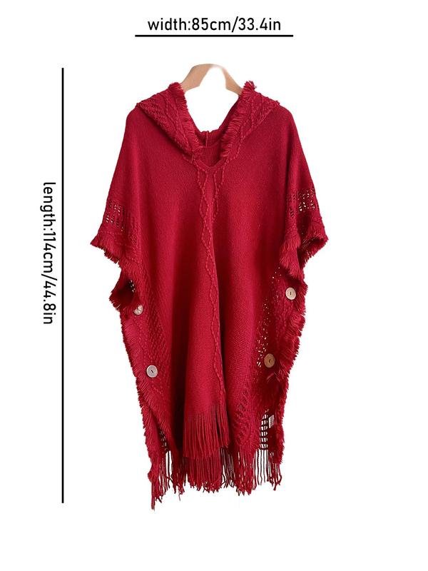 Women's Solid Color Tassel Decor Cape Shawl, Casual Fashionable Poncho Shawl for Fall & Winter, Women's Clothing Accessories for Daily Wear