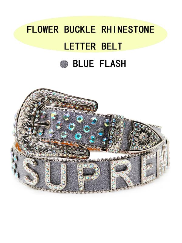 Rhinestone Letter Decorated Belt, Punk Style Y2k Accessories for Men & Women, Fashionable Jeans Belt for Daily Decoration