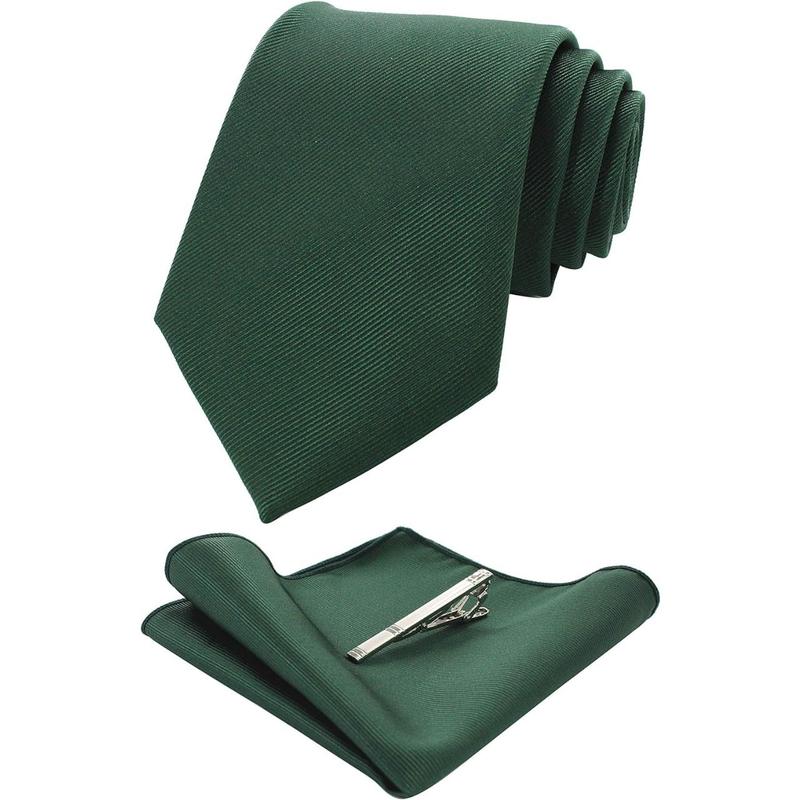 Solid Color Formal Necktie and Pocket Square Tie Clip Sets for Men