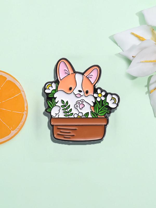 Cute Puppy & Flower Design Brooch, Fashion Accessories, Enamel Pin for Backpacks, Jeans, Scarves, Hats Decoration Fixed Buckle, Casual Jewelry for Men & Women