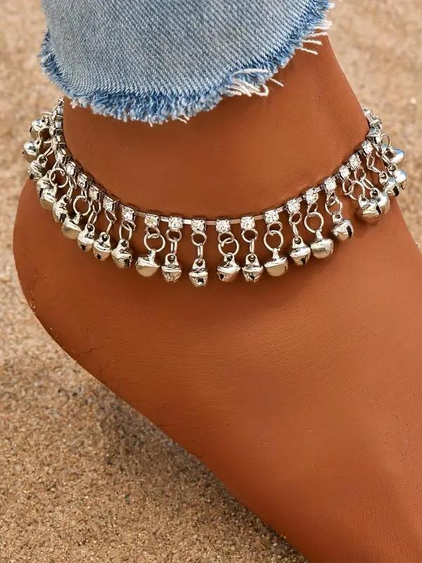 Boho Style Rhinestone & Bell Tassel Decor Anklet, Vintage Alloy Anklet for Women & Girls, Fashion Jewelry for Party, Daily Exquisite Jewelry for Birthday Gift