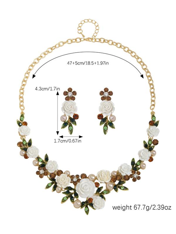 Women's Elegant Flower Design Jewelry Set, Boho Style Faux Pearl Decorated Necklace & Dangle Earrings, Fashion Jewelry for Party, Daily Decor, Trendy All-match & Exquisite Jewelry for Gift