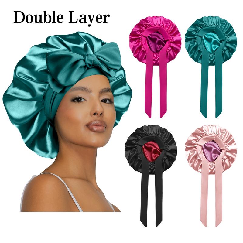 SeSe Code Satin Bonnet Silk Bonnet for Sleeping Double Layer Satin Lined Hair Bonnet with Tie Band Bonnets for Women Natural Curly Hair