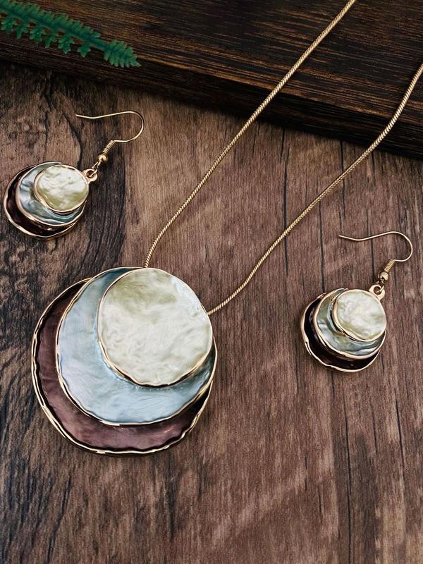 Boho Style Round Pendant Necklace & Dangle Earrings, Fashion Jewelry for Party, Daily Clothing Decor, Trendy All-match & Exquisite Jewelry for Birthday Gift