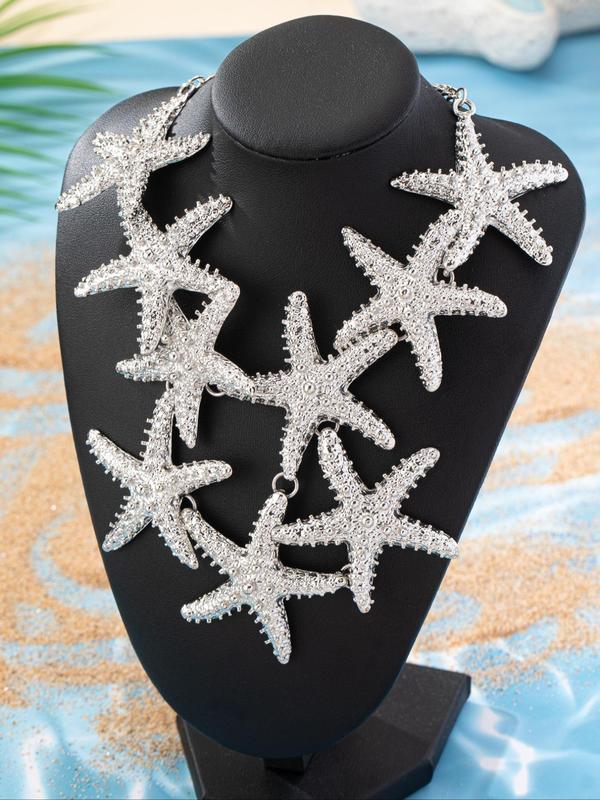 Starfish Design Jewelry Set (1 2 4counts), Necklace Earrings Ring for Women & Girls, Exquisite Jewelry Set for Beach Party & Daily Clothing Decor