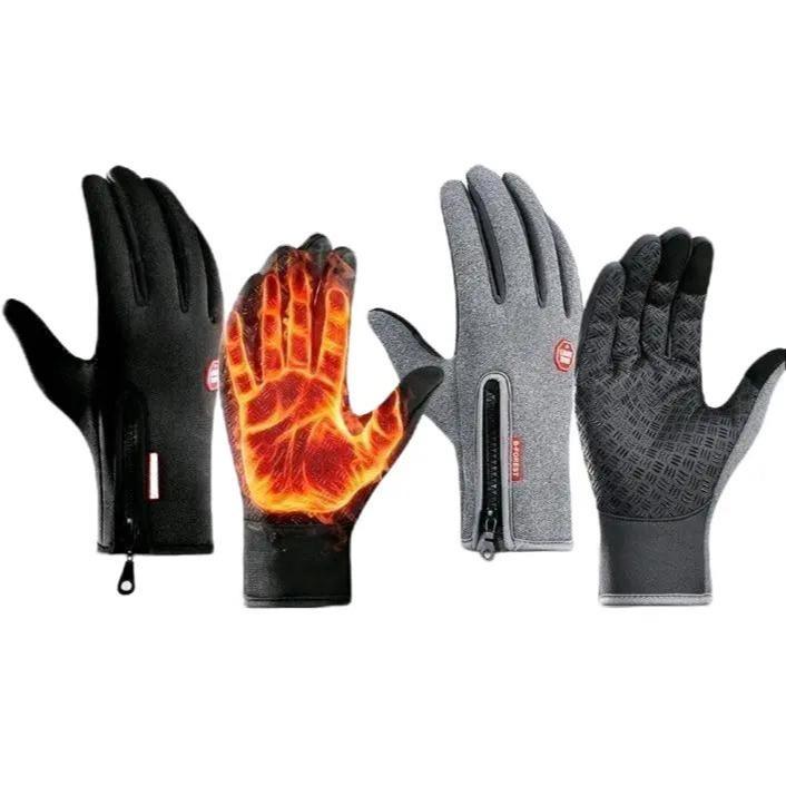 Water Resistant Windproof Heated Gloves with Touch Screen Leather - 2 Pairs