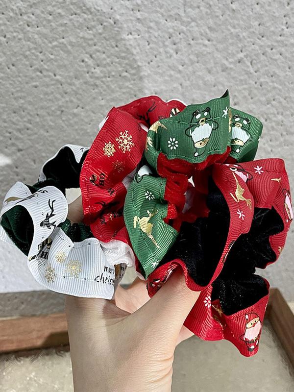 Christmas Themed Ruched Hair Tie, 2024 New Style Cute Hair Accessories for Women & Girls, Minimalist Headwear Suitable for Thick Hair Hairstyles Ideas