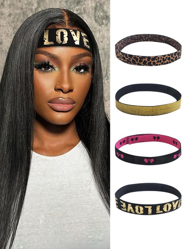 Letters & Leopard Pattern & Plain Color Hair Bands, Elastic Hair Bands for Lace Front Wig Edge, Hair Salon Tools & Accessories for Women & Girls