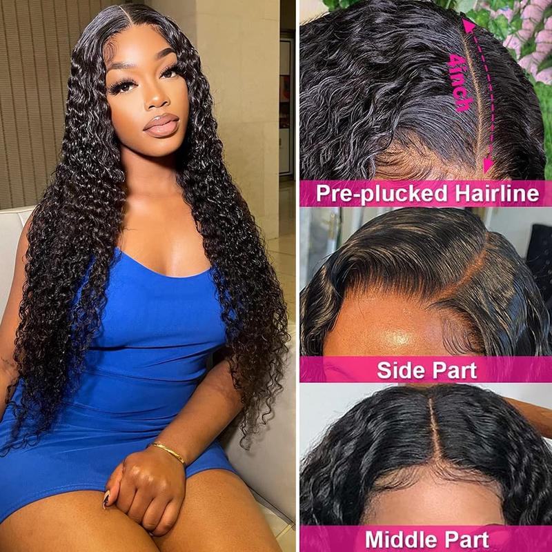 Bling Hair Deep Wave HD Transparent 13x4 Lace Front Human Hair Wig 13x6 Lace Frontal Wigs Brazilian For Black Women 180% Density Natural Color