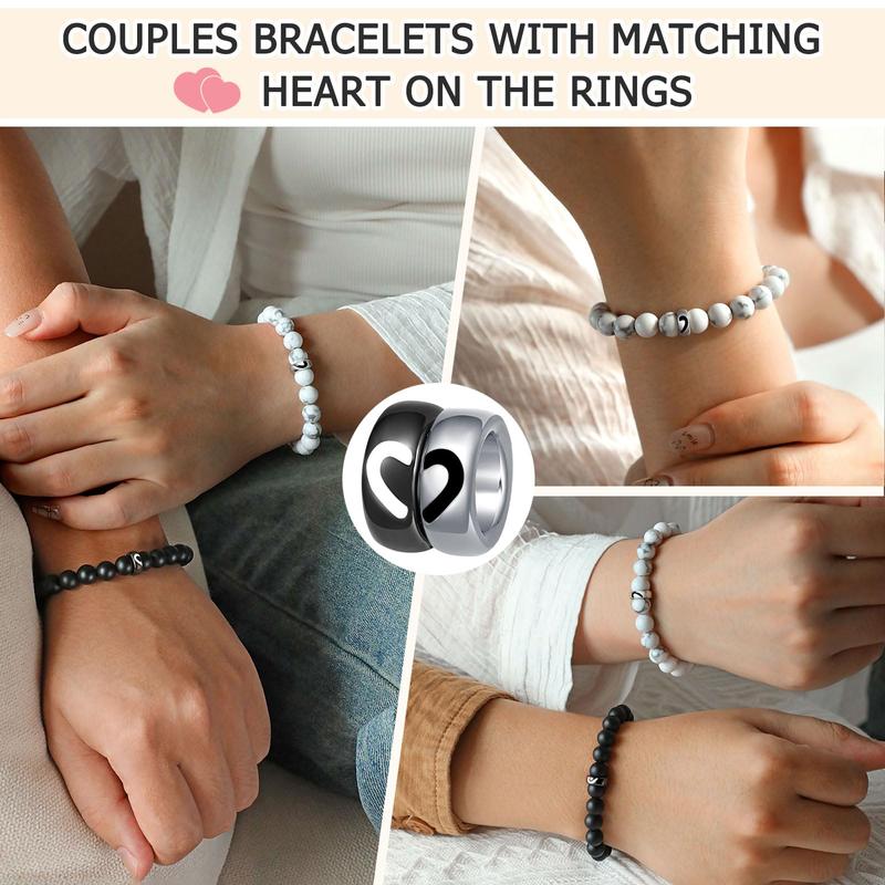 Matching Couple Ring Bracelets Gifts for Boyfriend Husband Fiance Soulmate Girlfriend Wife Valentine's Day Anniversary Birthday Engagement Gift