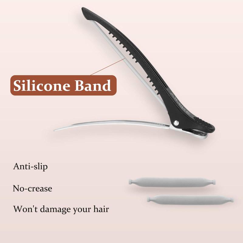 AIMIKE Professional Hair Clips for Styling Sectioning, Non Slip No-Trace Duck Billed Hair Clips with Silicone Band, Salon and Home Hair Cutting Clips for Hairdresser, Women, Men -  4.3” Long