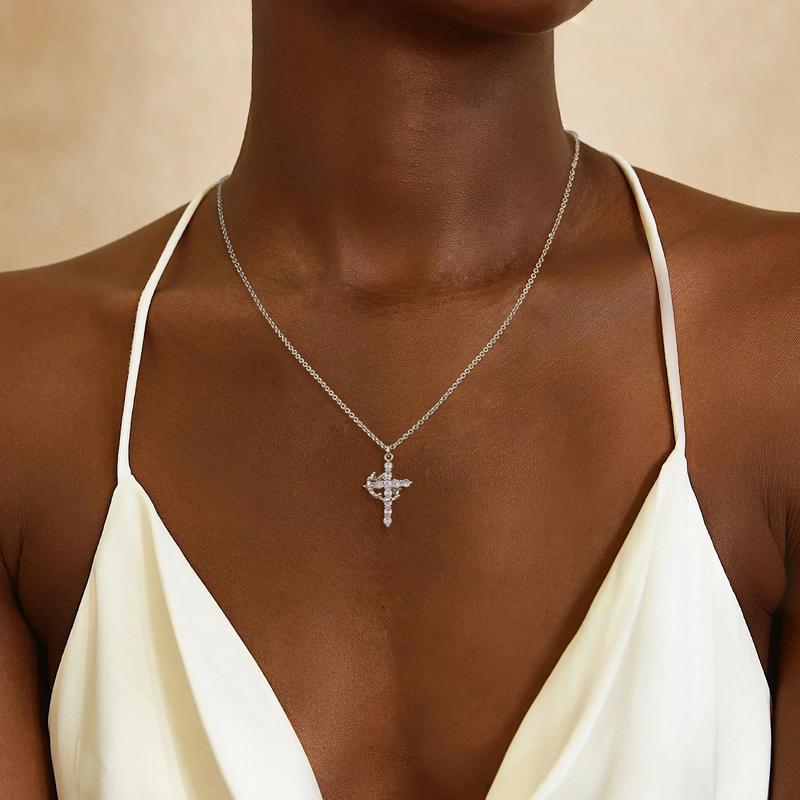 Tewiky Simple Crown & Cross Pendant Choker Necklace for Women & Men & Girls Pretty Crown Cross Necklace For Daily Clothing Decor Trendy All-match & Exquisite Jewelry Hristian Gifts For Fall& For Halloween Christmas 2024 Ornament