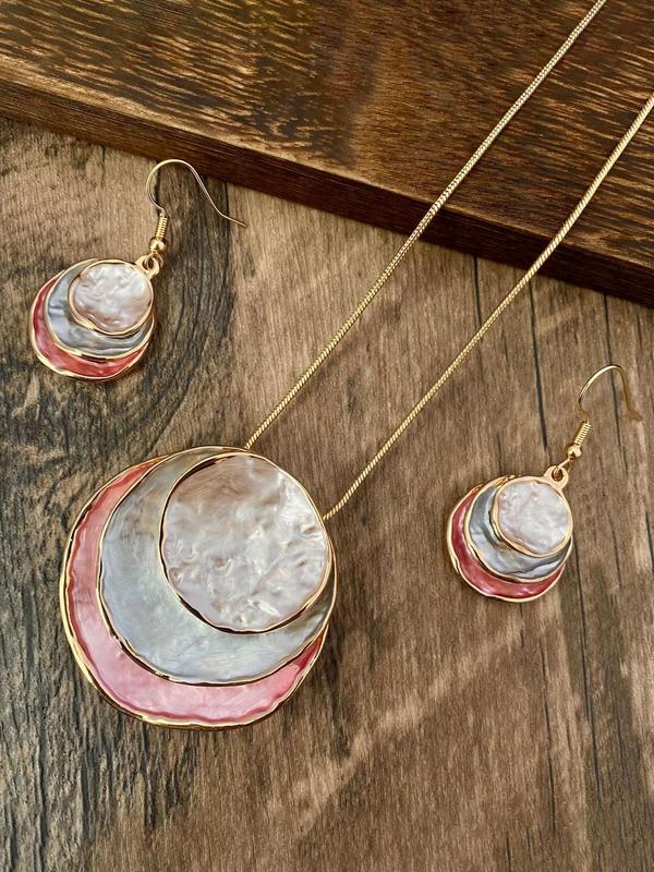 Boho Style Round Pendant Necklace & Dangle Earrings, Fashion Jewelry for Party, Daily Clothing Decor, Trendy All-match & Exquisite Jewelry for Birthday Gift