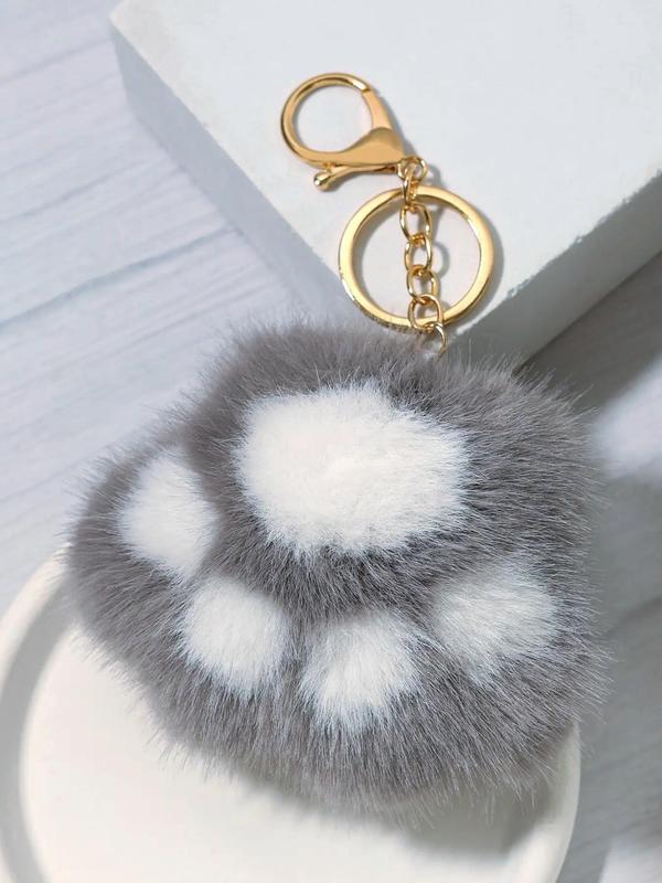 Women's Cute Fluffy Cat Paw Design Keychain, Fuzzy Novelty Keychain for Women & Girls for Car Keys, Fashion Kawaii Accessories for Daily Decoration