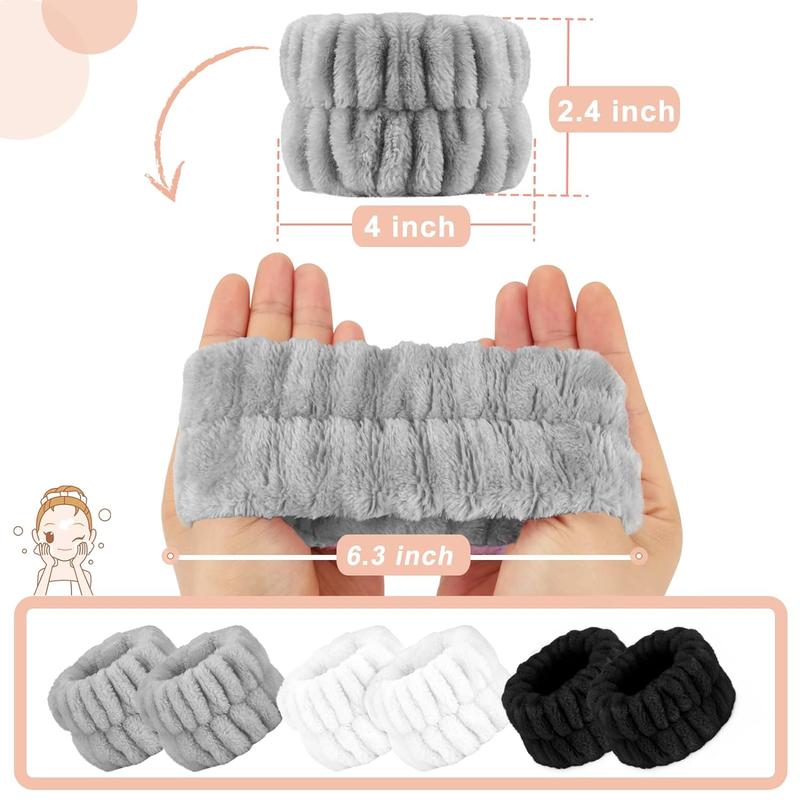 Women's Wrist Towels for Washing Face, Microfiber Spa Wash Band, Washing Wristbands, Absorbent Sweatband Girls Prevent Water from Spilling Down Your Arms 6PCS